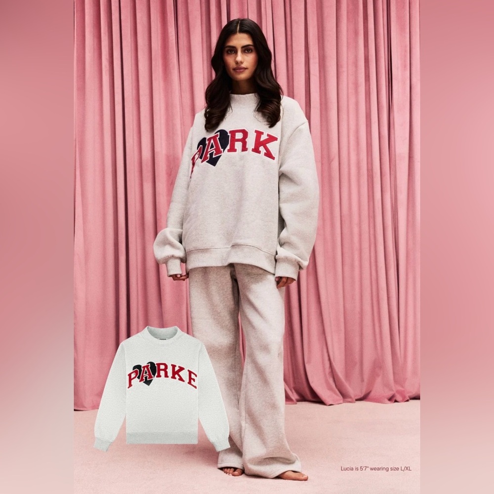 PARKE NWT Valentines Special Edition Jean Heart Varsity Fleece Mockneck Size L